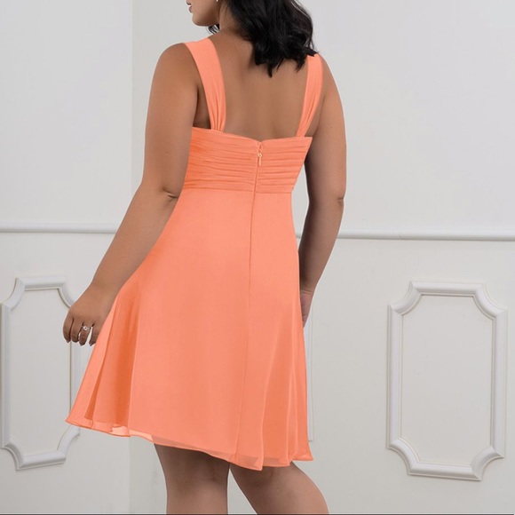 Azazie NWT 2 Pc. Olivia Coral Chiffon Flowy Dress Size 8 - Picture 5 of 12